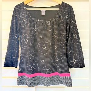 Ann Taylor Black and Pink Floral Top